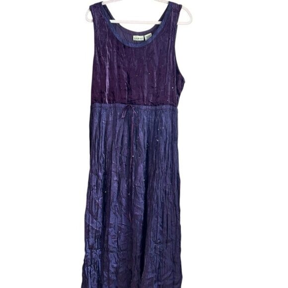 Whimsigoth Purple Dress XL 16/18 vtg Babydoll Velvet Crushed Taffeta Fairycore - Picture 2 of 13